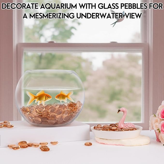 Glass Marbles, 0.97 LB Transparent and Smooth Flat Glass Beads for Vases, Mosaic Gem Pebbles for Aquarium Decor, Floral Arrangements, Mancala Stones, Vase Filler and Crafts, Pink-PawvioPets