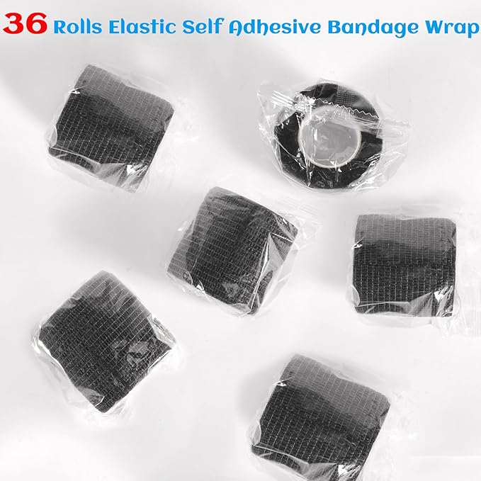 36 Rolls Elastic Self Adhesive Bandage Wrap 2 Inch, Breathable Non Woven Cohesive Bandage, Vet Wrap for Dogs, Ankle Sprains Swelling Medical First Aid Tape, Sports Athletic Tape Black-PawvioPets