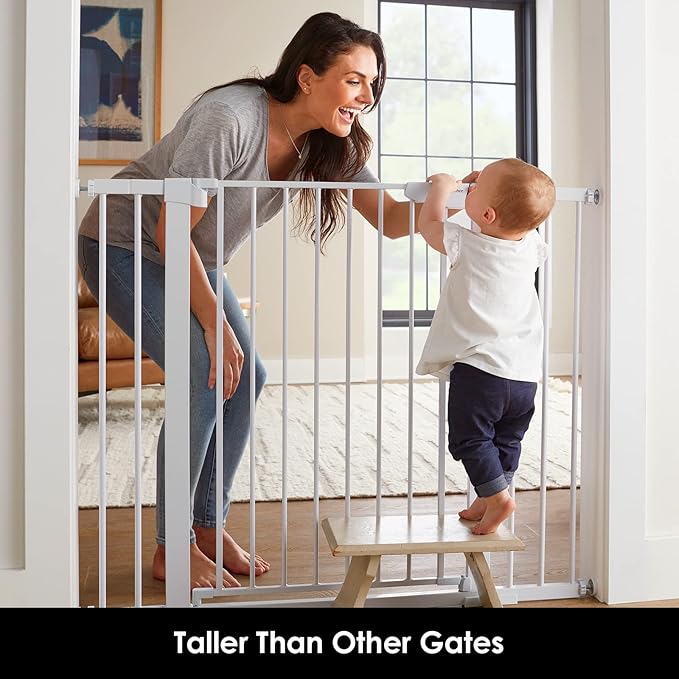 Cumbor 36" Extra Tall Baby Gate for Dogs and Kids with Wide 2-Way Door, 29.7"- 46" Width, and Auto Close Personal Safety for Babies and Pets, Fits Doorways, Stairs, and Entryways, White-PawvioPets