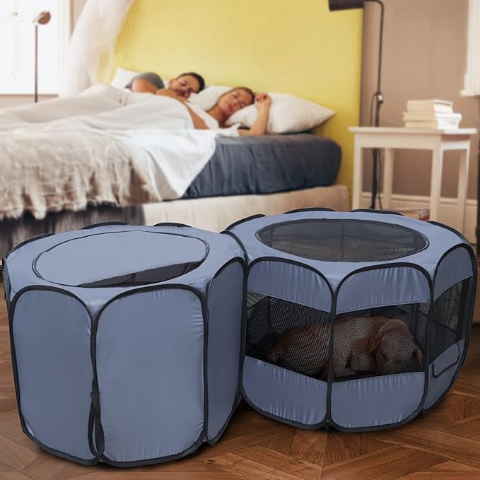 EighteenTek XLarge 2-in-1 Pop up Dog Playpen, Assembly-Free, with Leakproof Pet Pee Pads,Portable Foldable Cat Tent Enclosure Indoor Outdoors Puppy Kittens Small Animals Crates (M, 72" Lx36 Wx24 H)-PawvioPets