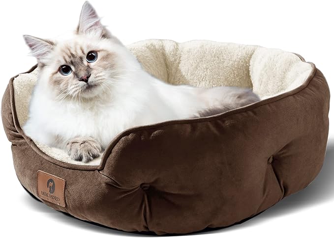 Asvin Medium Dog Bed for Medium Dogs, Cat Beds for Indoor Cats, Pet Bed for Puppy and Kitty, Extra Soft & Machine Washable with Anti-Slip & Water-Resistant Oxford Bottom, Brown, 25 inches-PawvioPets