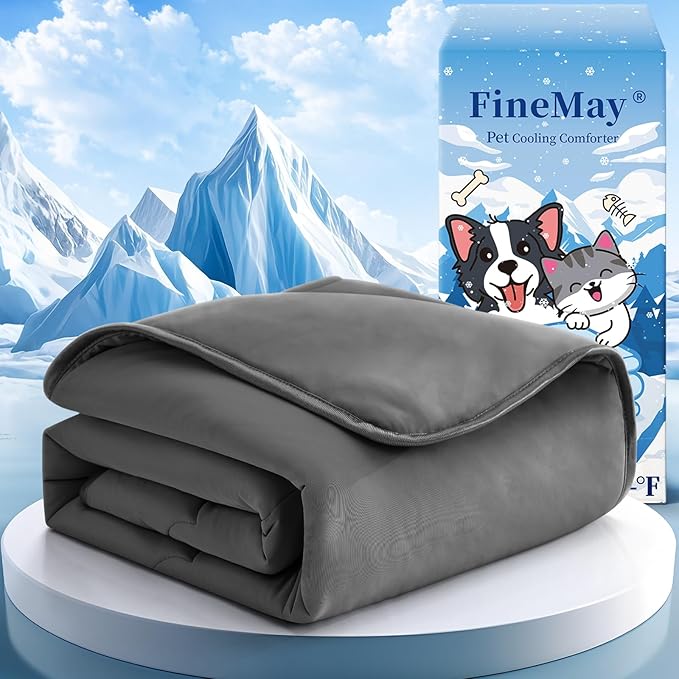 Cooling Blanket for Dogs, Lightweight & Durable Dog Cooling Mat, Q-MAX>0.45 Soft Breathable Pets Comforter for Couch, Bed & Car Essential - Dark Grey 40x50 Inches-PawvioPets