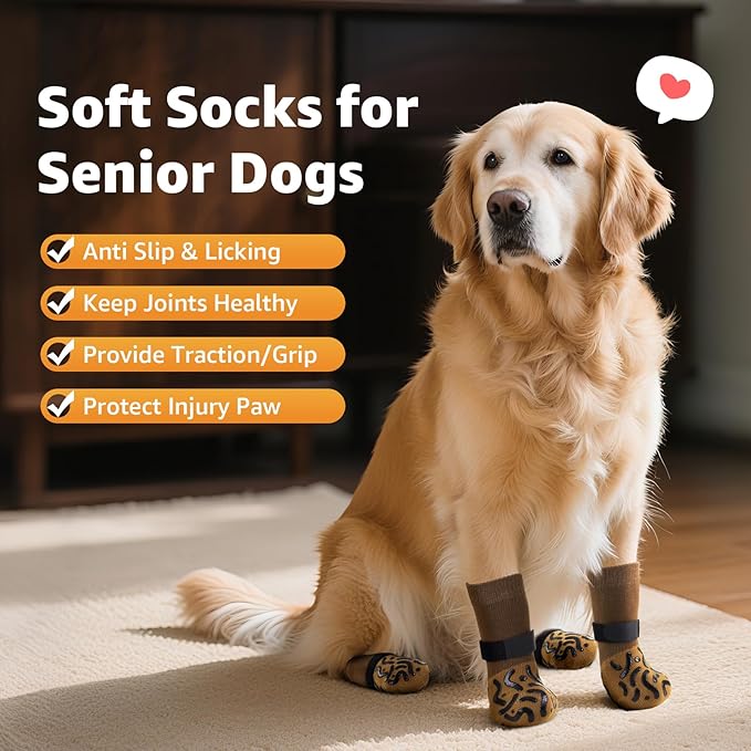 Double Sides Non-Slip Dog Socks to Prevent Licking Paws - Strong Traction for Paw Protector, Senior Dogs, Hardwood Floors, Dog Booties with Grippers - Size Medium-PawvioPets