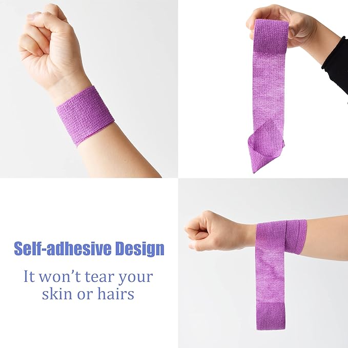 9 Pack 2" x 5 Yards Self Adhesive Bandage Wrap Self Stick Wrap for Ankle, Wrist, Finger, Sports, Breathable Cohesive Vet Tape for Pets (Purple)-PawvioPets