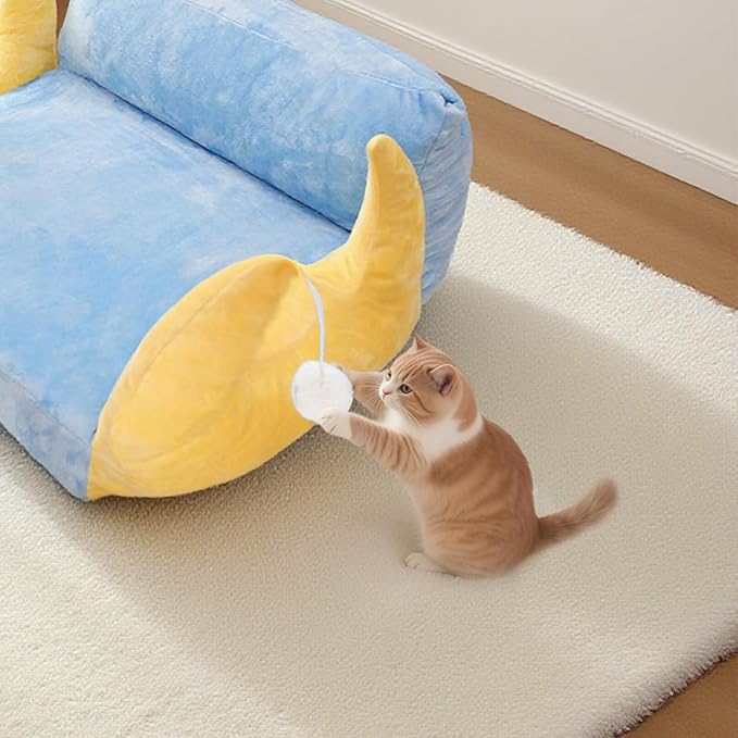 Cat Couch with Soft Pillow, Supportive Dog Couch, Cat Sofa with Removable Cover，Cute Moon Shaped, 24 Inch-PawvioPets