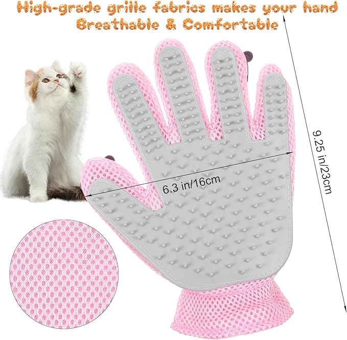 2 in 1 Pet Grooming Glove for Cats & Dogs, Efficient Deshedding Brush Pet Long Short Fur Removal Glove, Gentle Massaging Puppy Kitten Bathing Grooming Brush Tool, Easy Clean Floating Hair Mitt-PawvioPets
