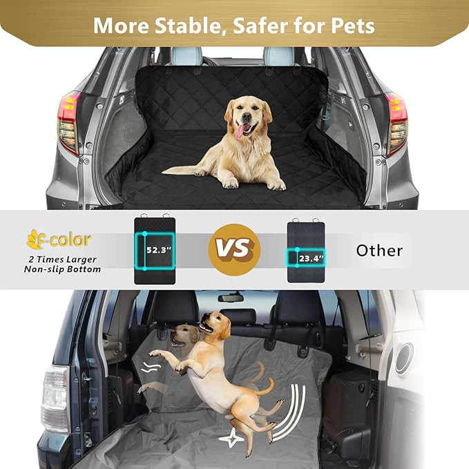 F-color SUV Cargo Liner for Dogs, Water Resistant Pet Cover Dog Seat Mat SUVs Sedans Vans with Bumper Flap Protector, Non-Slip, Large Size Universal Fit, Black-PawvioPets