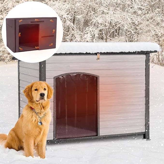 Aivituvin Dog House Outdoor with Insulated Liner, Weatherproof Dog House for Winter, Suitable for Small & Medium & Large Dogs with Unique All-Around Iron Frame(Off-White)-PawvioPets