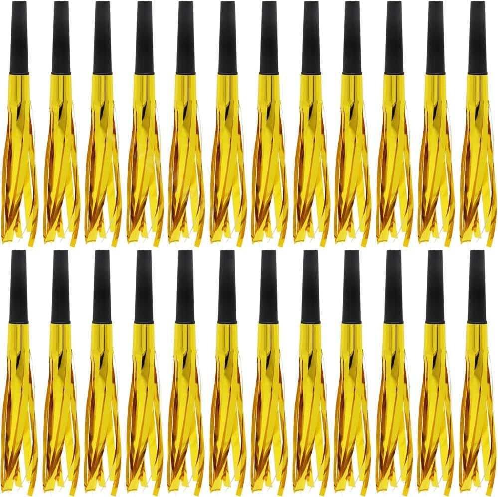 Lovecheer 24/60PCS Glitter Noise Makers Metallic Fringed Party Blowers for Adults Birthday Wedding Graduation 2025 New Years Musical Blowouts