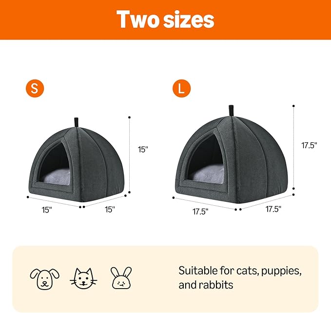 Amazon Basics Cat Cave Bed, 2-in-1 Foldable House for Indoor Cats, with Washable Cushion and Non-Slip Base, 17.5 x 17.5 Inches, Large-PawvioPets