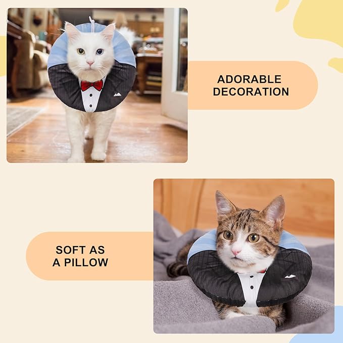 BEAUTYZOO Cat Cone Collar Soft, Cat Recovery E Collars After Surgery to Stop Licking, Adjustable Elizabeth Circle Collar Cute Pet Donut Pillow for Cats Kitten Puppy Small Dogs, Black Suit M-PawvioPets