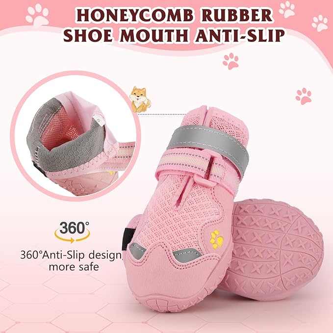 Dog Shoes for Large Medium Small Dog, Mesh Breathable Dog Shoes for Hot Pavement, Anti-Slip Dogs Boots Paw Protectors with Reflective for Outdoor Walking Indoor Hardfloors (Size 5)-PawvioPets