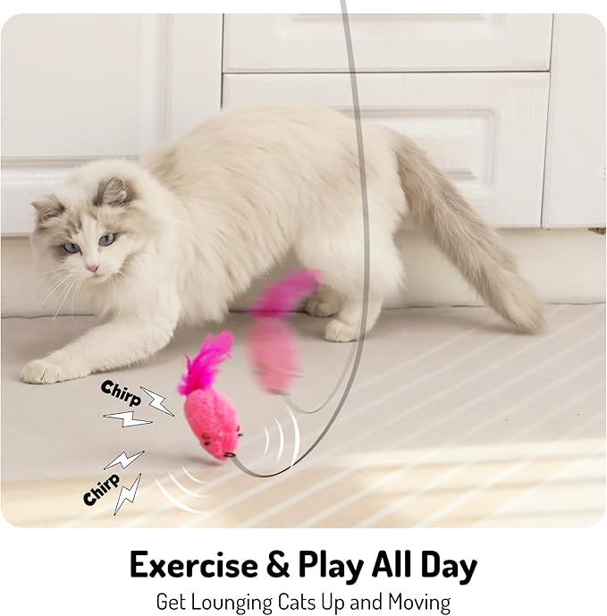 Hanging cat Toys mice with Squeaky Sound 3PCS, Retractable Teaser Toy, Interactive cat Toys for Indoor Bored Kitten Self Play Chase Exercise, Mental Physical Stimulation for All Breeds-PawvioPets