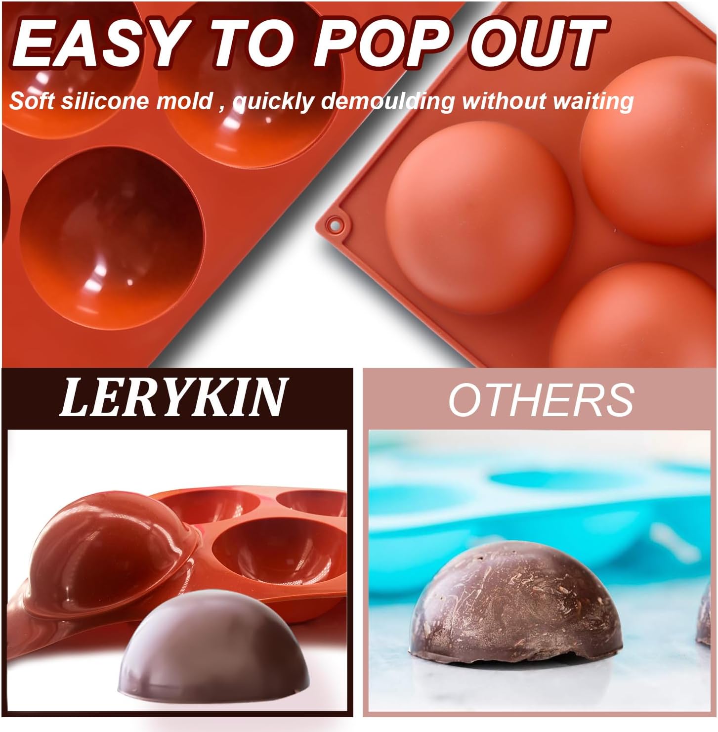 3 Pack Extra Large 5-Cavity Semi Sphere Silicone Molds, Half Sphere Baking Mold Non-Stick for Making Big Size Hot Chocolate Bomb, Jelly, Cake, Dome Mousse