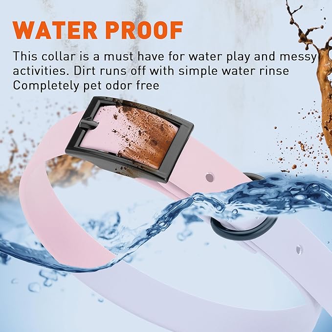 Dogline Biothane Waterproof Dog Collar Strong Coated Nylon Webbing with Black Hardware Odor- Proof for Easy Care Easy to Clean High Performance Fits Small Medium or Large Dogs, Pastel Purple-PawvioPets