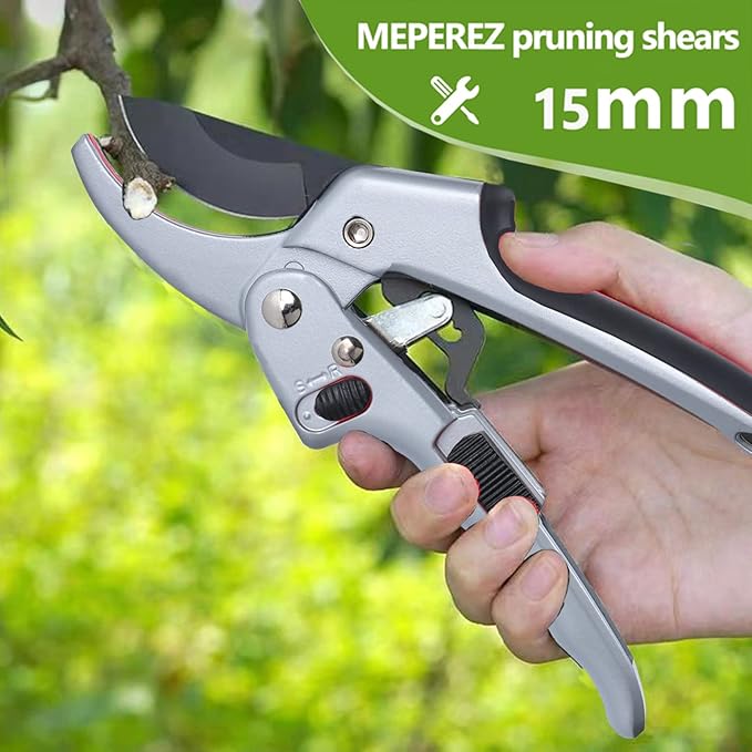 Garden clippers, premium Germany pruners, Work 3 times easier, professional ratchet pruning shears, cutting rose, flower, hedge, stem, tree, Sharp gardening scissors, Arthritis weak hand snips-PawvioPets