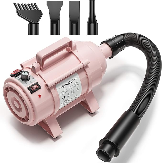 Burano Dog Dryer, High Velocity Pet Hair Dryer, 4.3HP Stepless Adjustable Speed Dog Hair Force Dryer for Dogs, Cats & More, Powerful Pet Blower with Heater-PawvioPets