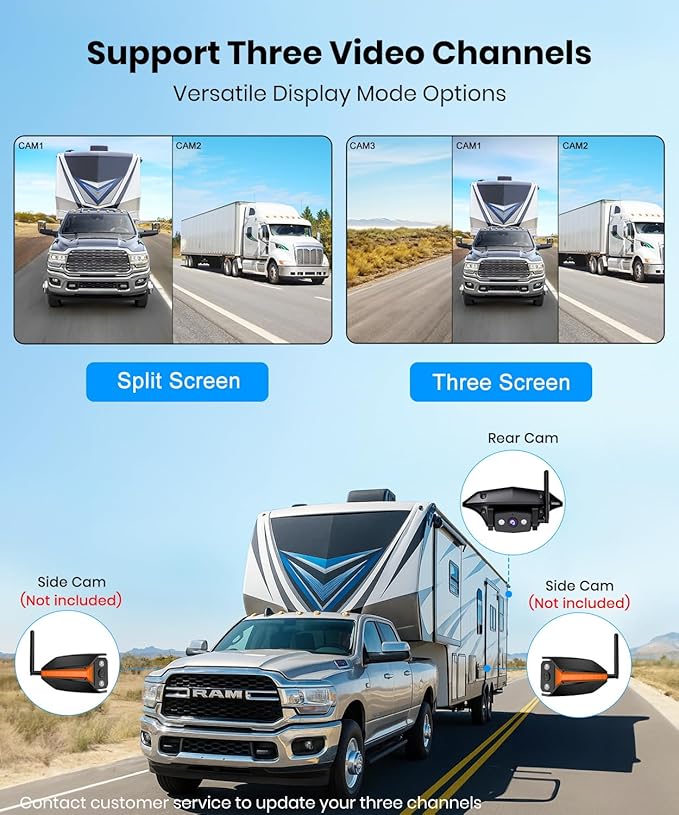 AUTO-VOX RV Backup Camera Wireless Plug and Play: Pre-Wired for Furrion System, IR Night Vision, HD 1080P 7.2'' DVR 3-Channels, Stable Signal & Wide Angle Rear View Camera for Trailer Camper Motorhome-PawvioPets