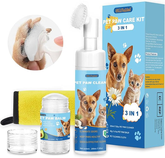 Dog Paw Care Kit,No-Rinse Paw Cleaner for Dogs & Cats,Dog Paw Balm for Heals -Repairs Dry Cracked Paws & Nose with 1 Pet Cleaning Towels,Natural Dog Paw Protector for Pet Foot Washer Care-PawvioPets