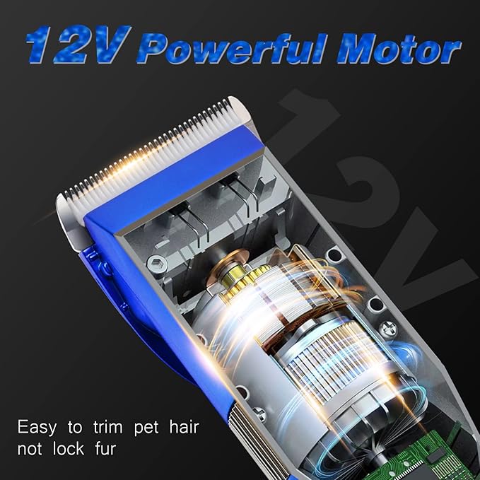 Dog Grooming Clippers, Professional 12V Heavy Duty Pet Clippers, Large Dog Shaver for Thick Coat,Plug-in Pet HairTrimmer with Guard Combs Brush for Dogs Cats-PawvioPets