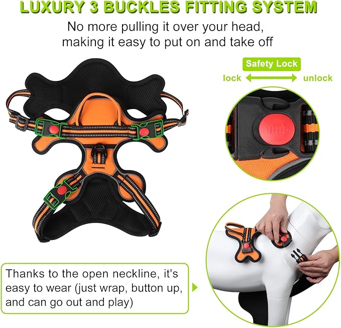 Dog Harness, Adjustable Reflective Dog Vest No Pull Dog Harness with Badge and Bow Tie for Puppy Small Medium Large Dogs-PawvioPets