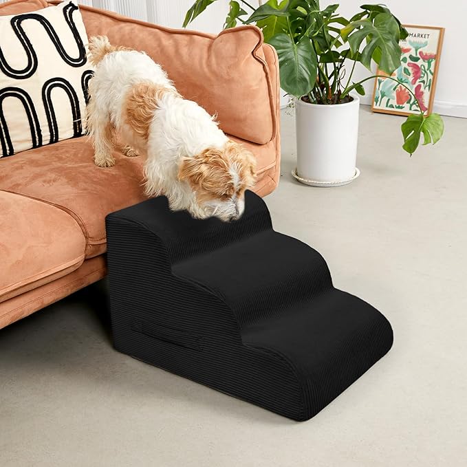 Dog Steps for Small Dogs, 4-Step Pet Ramp Stairs for High Beds and Sofa, Non-Slip Pet Stairs for Small Dogs and Cats, Removable and Easy to Clean Cover, Black-PawvioPets