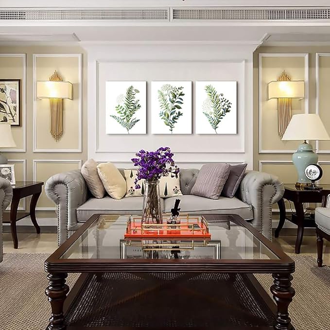 3 Pieces Framed Wall Art for Living Room Bathroom Wall Decorations Kitchen Wall decor Canvas Print decor modern Simple Bedroom Home Decoration Green leaves Poster wall paintings-PawvioPets