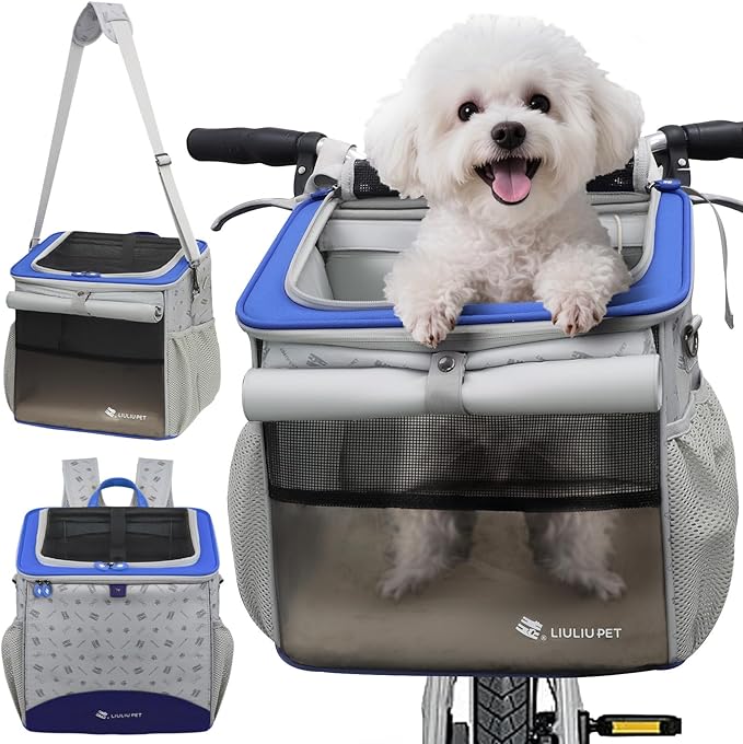 Cat and Dog Backpack Carrier, Breathable Cycling Pet Bag with Mesh Ventilation, Portable Outing Traveling Pet Bag with Top Waterproof Fabric for Small, Medium Cats, Small Dogs, Blue-PawvioPets