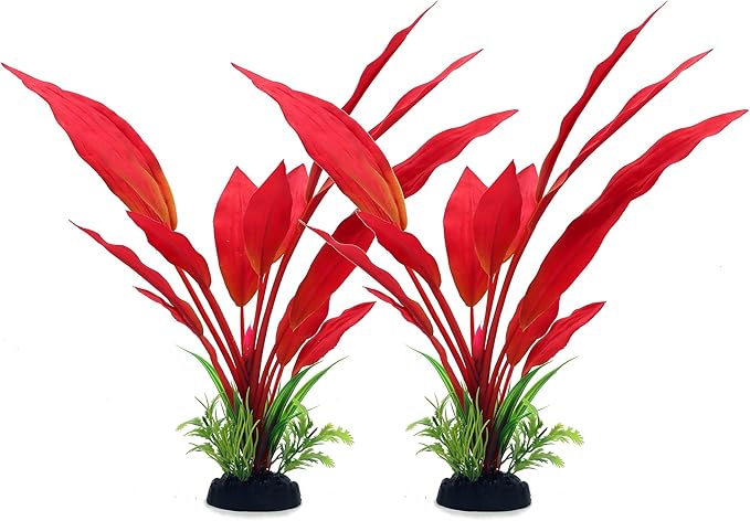 ALEGI Silk Aquarium Plants, 12 Inch Artificial Silk Plants Decorations for Fish Tank,Aquarium Décor Plastic Plants (Red, 2 Pack)-PawvioPets