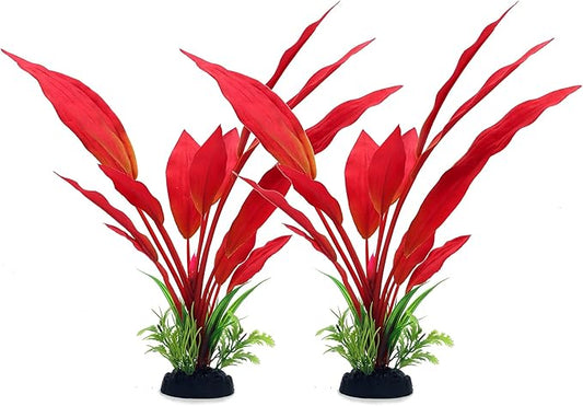 ALEGI Silk Aquarium Plants, 12 Inch Artificial Silk Plants Decorations for Fish Tank,Aquarium Décor Plastic Plants (Red, 2 Pack)-PawvioPets