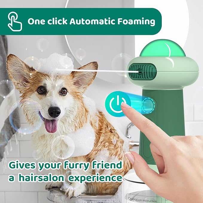 Dog Shampoo Dispenser, UFO Dog Shampoo Sprayer, Electric Foaming Shampoo Dispenser for Dog and Cat Washing, for Bathtub, Kitchen Sink, Bathroom Cleaning, Green-PawvioPets