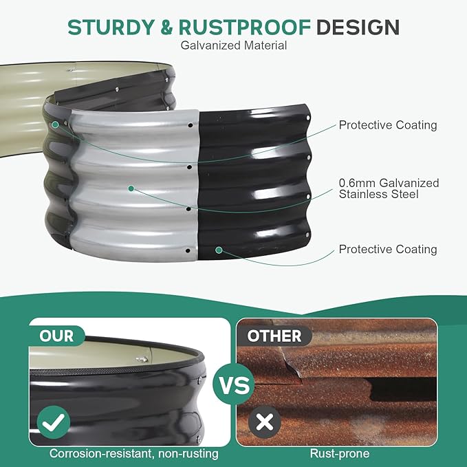 Galvanized Raised Garden Bed Outdoor - 4×2×1ft Planter Raised Beds for Gardening | Oval Metal Garden Planter Box with Safety Edging and Gloves for Vegetables Fruits and Flowers - Grey-PawvioPets