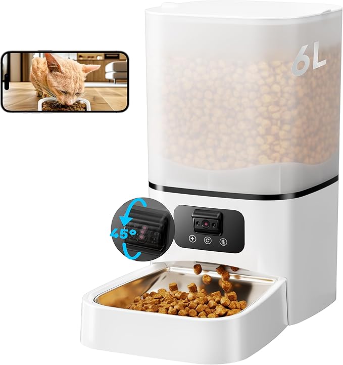 Automatic Cat Feeder with Camera,Adjustable Camera 5G/2.4G WiFi Timed cat Feed, auto cat Feeder, Automatic Pet Dispenser with HD Night Vision-PawvioPets