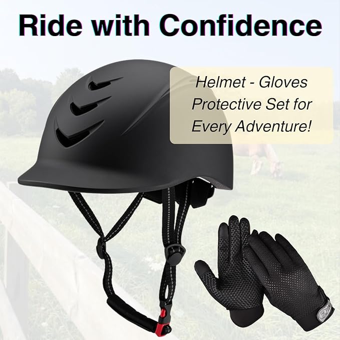 Equestrian Set - Helmet and Gloves for Horseback Riding and Training - Horse Riding Safety Gear Helmets Equestrian Equi-Pro Gear Gloves for Women, Man-PawvioPets