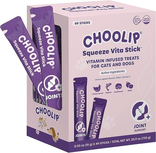 Grab & Go Squeeze Vita Stick Lickable Treats for Dogs & Cats. 49 Joint Support Sticks with Essential multivitamins. Soft and Tasty Paste for All Life Stages, Supporting Joints Health-PawvioPets