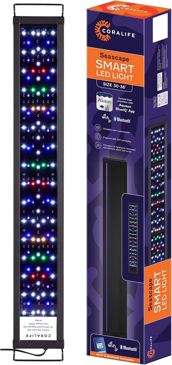 Coralife Fish Tank Aquarium Seascape WiFi/Bluetooth Smart LED Light Fixture, 30-36"-PawvioPets