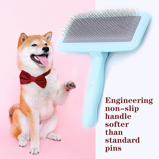 Air Cushion Slicker Brush for Dogs Cats,Soft Pin Shedding Brush for Short Haired Dog,Cat, Pet Grooming Wire Brush for Thin Curly Matted Tangled Hair,14mm(0.55"),Green-PawvioPets