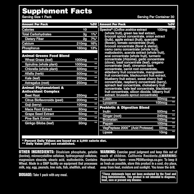 Animal Daily Greens Pill Packs - Kale, Wheat Grass, Alfalfa & More - Convenient Prebiotic and Probiotic Superfood Blend for Superior Digestion, Gut Health, and Immunity For Men & Women - 30 Day Supply-PawvioPets