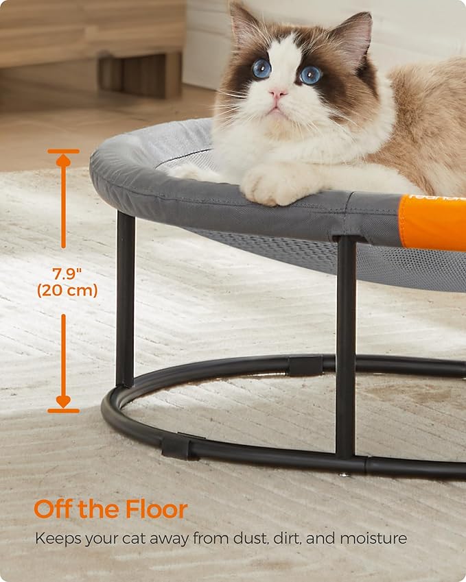 Feandrea Pet Bed, Cat Hammock, Elevated Cat Bed for Multiple Cats, with Removable Washable Mesh, for Pets up to 28 lb, Oval, Gray UPCB002G01-PawvioPets