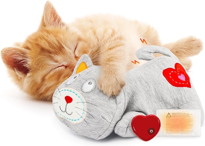 ALL FOR PAWS Heartbeat Cat Plush Toy – Calming Kitten Companion with Realistic Heartbeat, Anxiety Relief for Indoor Cats Dogs Pets-PawvioPets