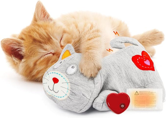 ALL FOR PAWS Heartbeat Cat Plush Toy – Calming Kitten Companion with Realistic Heartbeat, Anxiety Relief for Indoor Cats Dogs Pets-PawvioPets