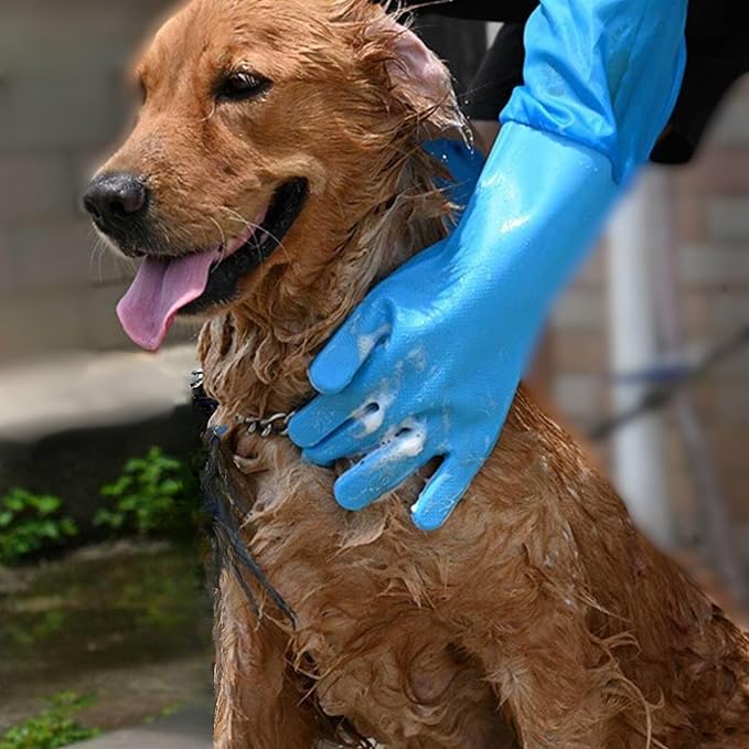 Dog Washing Gloves, Pet Grooming Gloves with Soft Brushes, Bathing and Massaging for Dogs and Cats, Silicone Heat Resistant Cleaning Gloves with High-Density Teeth (Blue)-PawvioPets