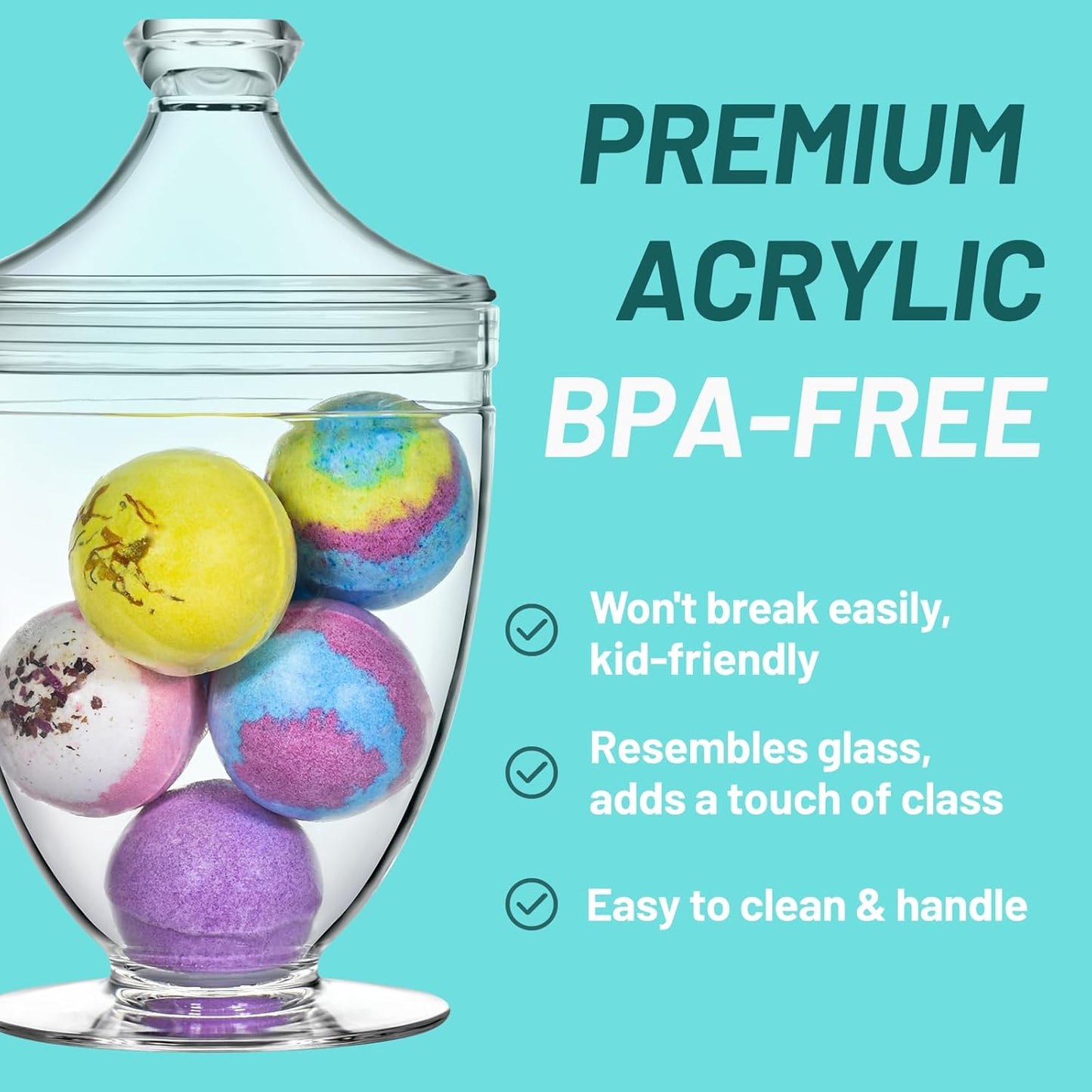 Acrylic Apothecary Jars with Lids, 3-Piece Vanity Organizer Canisters, Storage Container Jars for Bathroom, Laundry Room, Kitchen, Candy Buffet