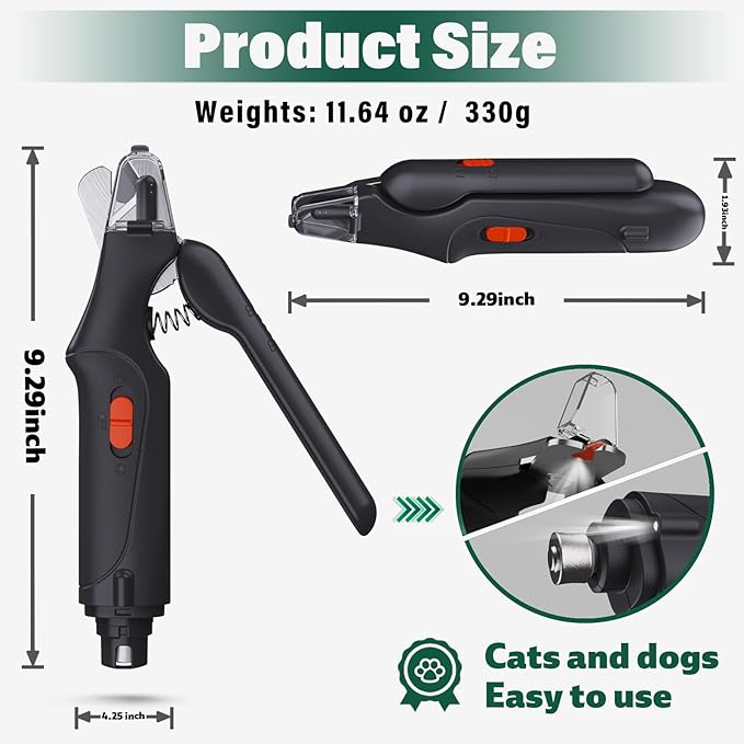 2-in-1 Dog Nail Clippers & Cat Nail Clippers Trimmers for Large Medium Small Dogs Cats Claw Trimmer Quick Sensor and Safety Guard USB Rechargeable with 2 LED Lights Dogs Nail Trimmer-PawvioPets