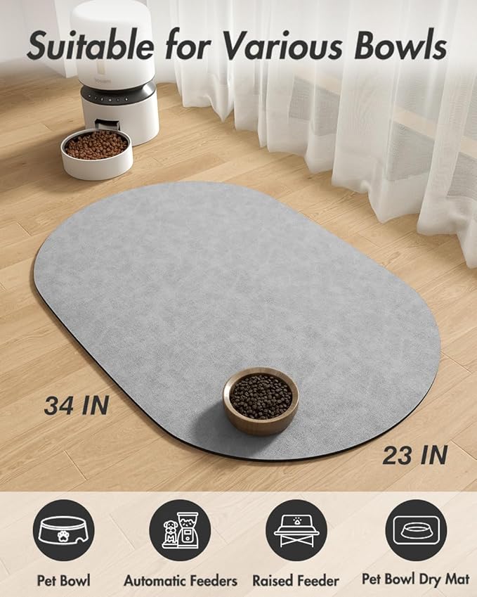 Absorbent Dog Food Mat-Dog Mat for Food and Water Bowl, Quick Dry Pet Food Mat, No Stains Cat Feeding mat, Pet Accessories Pet Supplies-Cat Water Bowl Mat for Messy Drinkers-PawvioPets