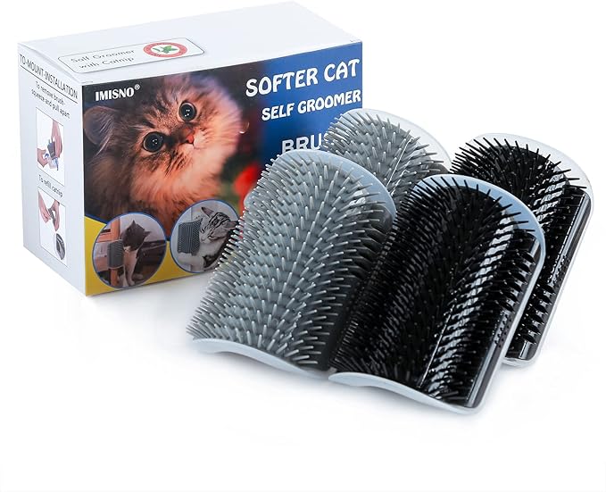 4 Pack Cat Self Groomer with Catnip Pouch,Cats Corner Massage Comb Grooming Brush Tool for Kitten Puppy (2 Black/2 Grey)-PawvioPets