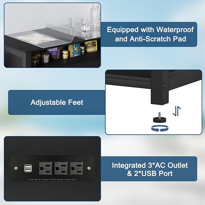 40-50 Gallon Fish Tank Stand with Power Outlet & 2 Storage Drawers, Heavy Duty Metal Frame Aquarium Stand with Waterproof Mat, 36.6" L*19.1" W Tabletop, 800LBS Capacity, Black-PawvioPets