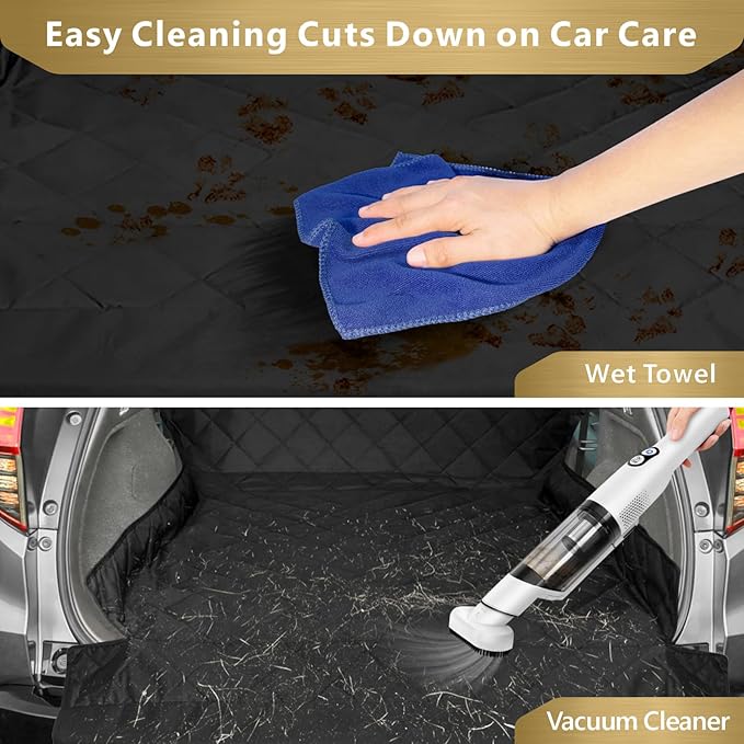 F-color SUV Cargo Liner for Dogs, Water Resistant Pet Cover Dog Seat Mat SUVs Sedans Vans with Bumper Flap Protector, Non-Slip, Large Size Universal Fit, Black-PawvioPets