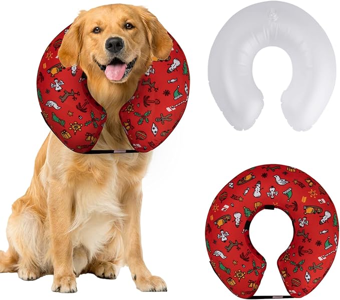 CuteBone Inflatable Dog Neck Donut with Removable Soft Fleece Covers for Small/Medium/Large Dogs and Cats After Surgery GWB07XL-PawvioPets