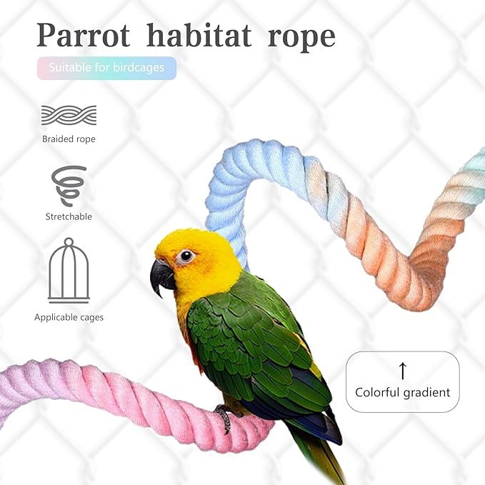 3pcs Gradient Colorful Bird Rope Perch Stand,Bird Cage Climbing Rope Toys Accessories,Bendable Climbing,Parakeet Lovebirds Cockatiels Budgies Play (9.8'',15.7'',39.3'')-PawvioPets